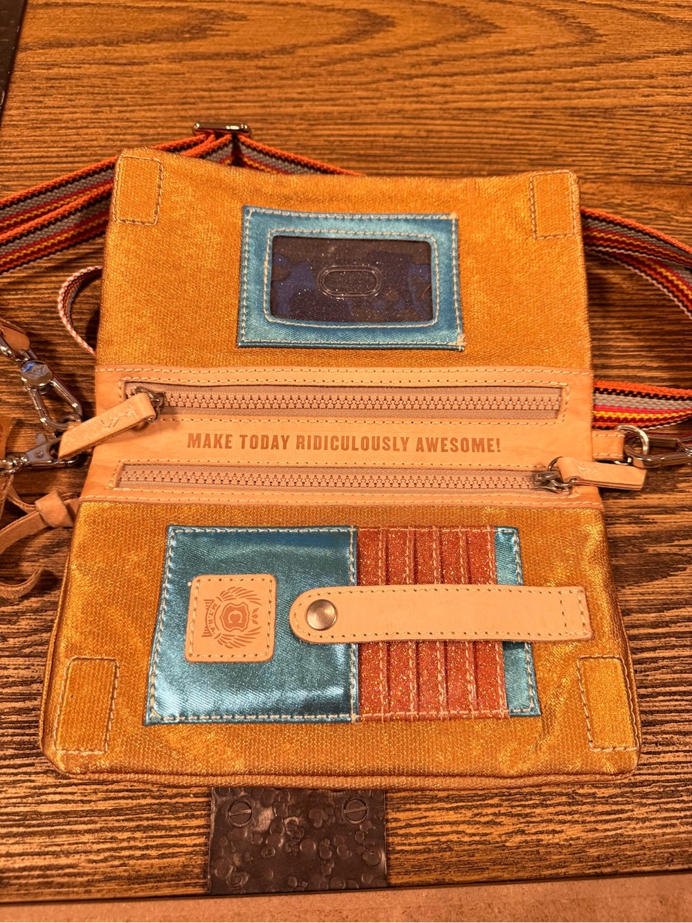 A31 - Consuela Shimmery Bronzer Uptown Crossbody with Multicolor Striped Strap - Picture 3 of 5